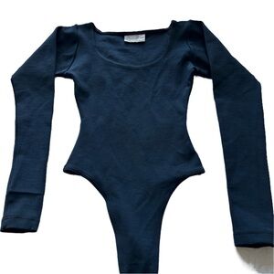 Royal Blue Longsleeve Scoop Neck String Bodysuit by Liza Bruce Size Medium